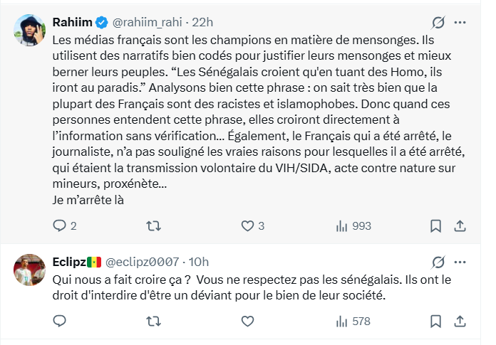 Capture d'écran illustrant les réactions autour du reportage