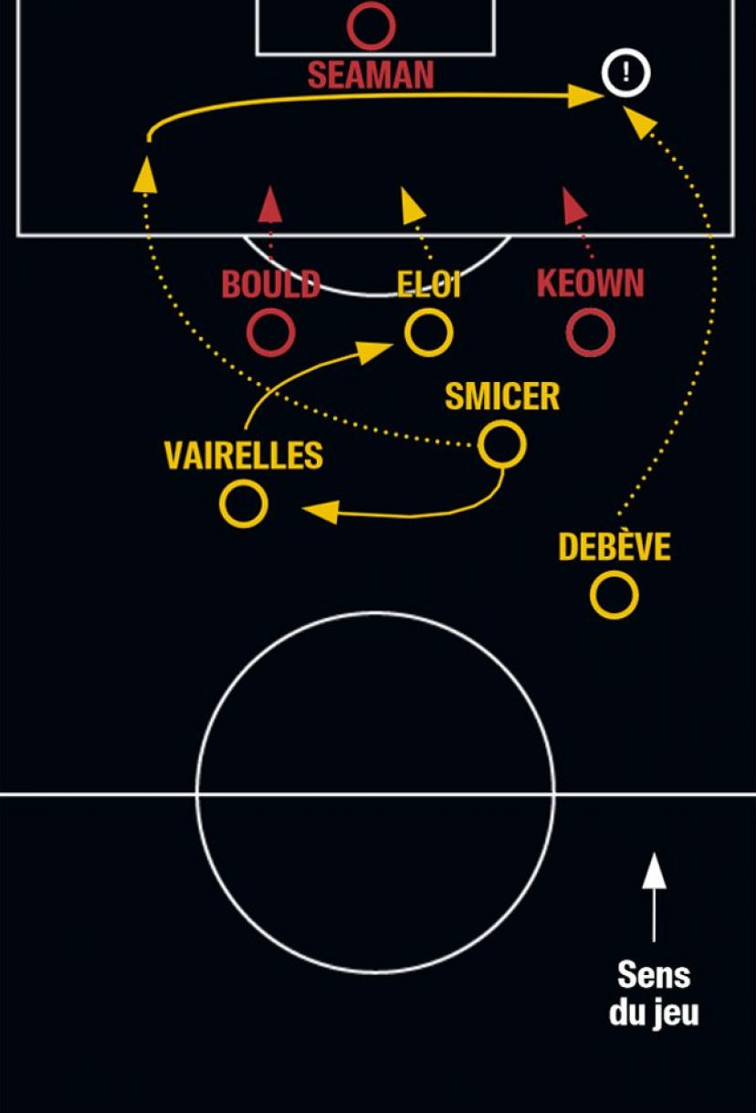 L'action du but (73e) illustre la flexibilité offensive et les dédoublements lensois. Initiée par Vladimir Smicer en position de numéro&nbsp;10, elle voit Tony Vairelles décrocher, Smicer dézoner puis centrer depuis le flanc gauche de la surface londonienne, et Mickaël Debève au second poteau inscrire l'unique but du match après une longue course.