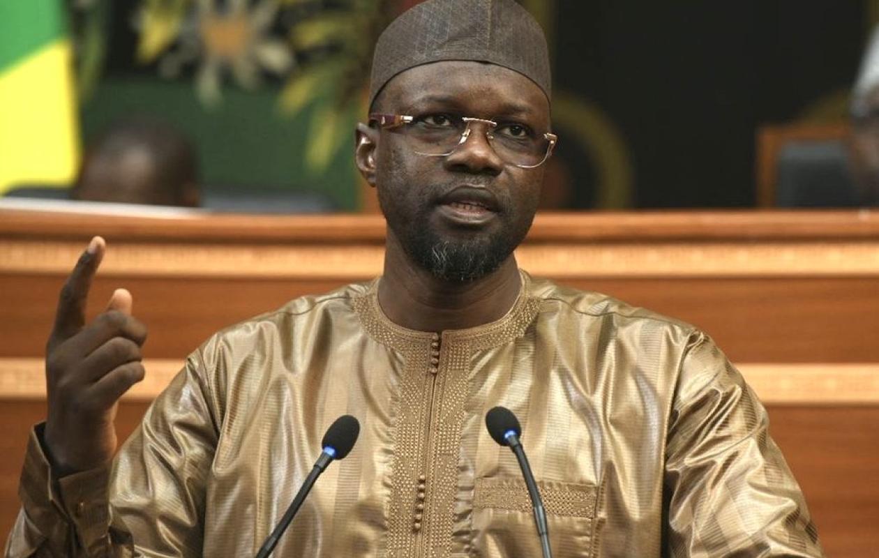 Ousmane Sonko lors d'un discours à l'Assemblée nationale