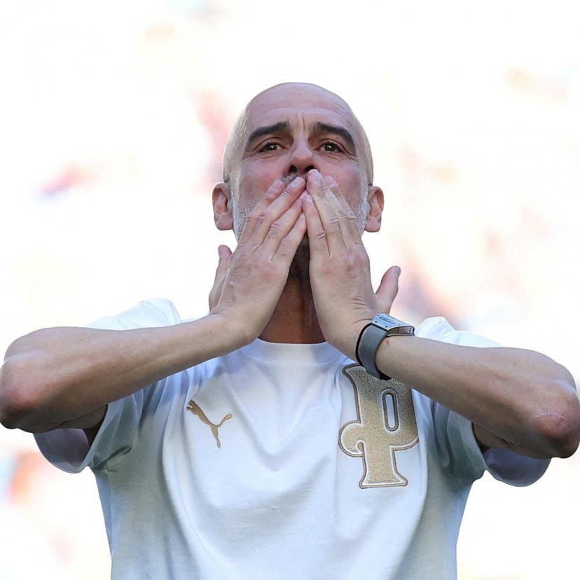 L'émotion de Pep Guardiola après son dernier match à la tête de Manchester City, dimanche contre Aston Villa (1-2). (Phil Noble/Reuters)