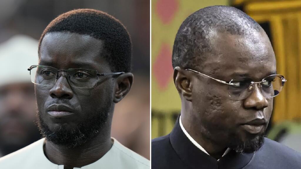 Le président Bassirou Diomaye Faye (à gauche) et l'ancien Premier ministre Ousmane Sonko (à droite), figures clés de la scène politique sénégalaise.