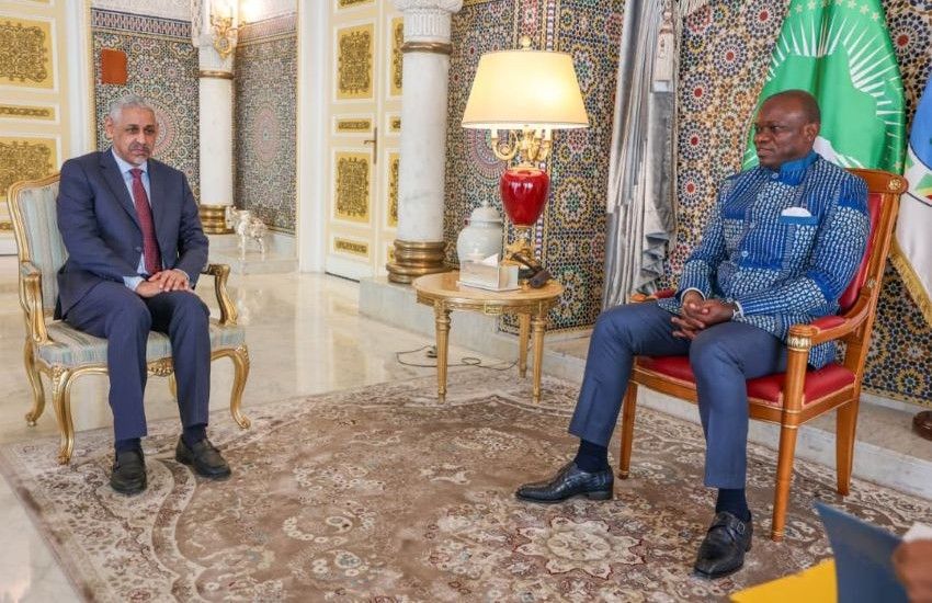 Le président gabonais Brice Clotaire Oligui Nguema recevant Sidi Ould Tah, président de la BAD